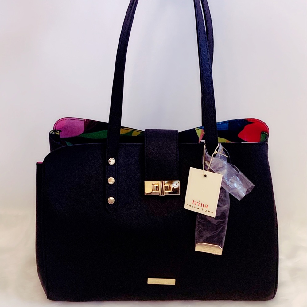 Trina Turk Black Satchel vegan leather handbag